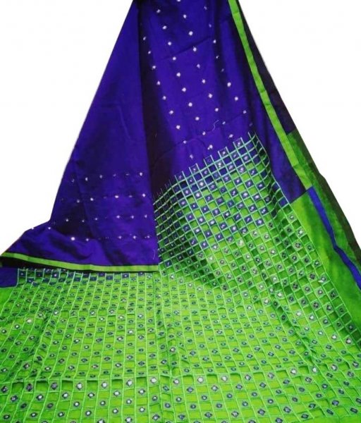 Blue &amp; Green Cotton Silk Cut Work Saree